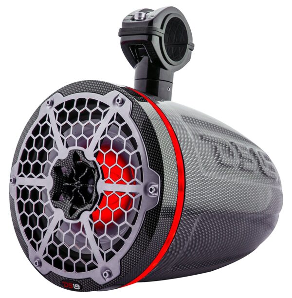 DS18 CF8TP Black 8" 450 Watt Waterproof Wakeboard Tower Marine Speakers With RGB LED Accent Lighting