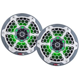DS18 CF8 Black And Silver 8″ 450 Watt Waterproof Marine Speakers With RGB LED Accent Lighting