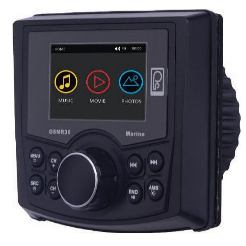 Poly-Planar GSMR30 AM/FM Radio Receiver USB Port Bluetooth Gauge Size Waterproof Marine Stereo With Full Color Display And Video