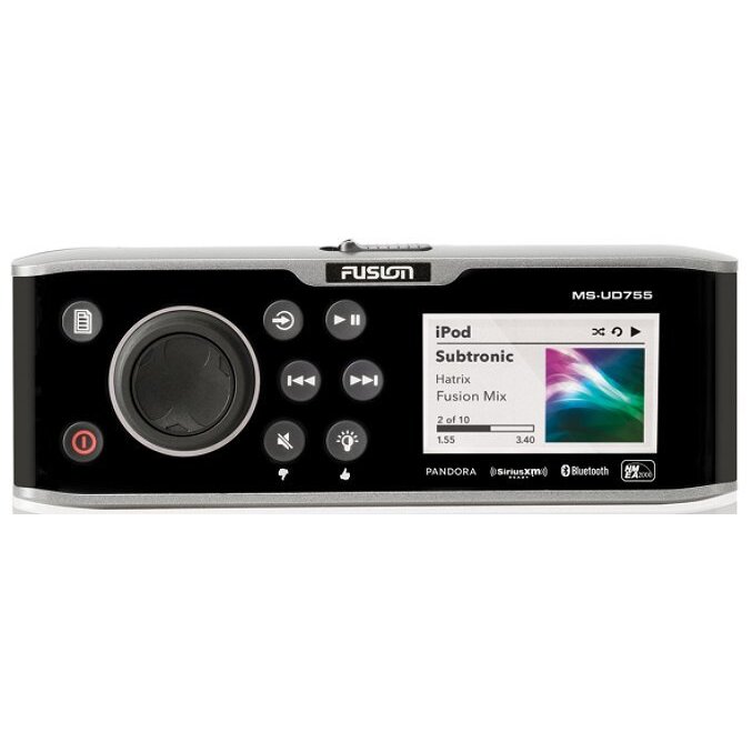 Fusion MS-UD755 AM/FM Radio Receiver USB Bluetooth 4 Zone SiriusXM Ready Color Display Internal Device Dock Waterproof Marine Stereo