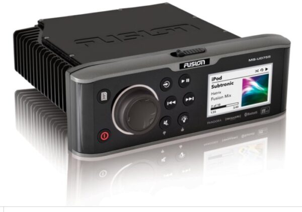 Fusion MS-AV755 AM/FM Radio Receiver CD/DVD Player USB iPhone Control Bluetooth Color Display SiriusXM Ready 4 Zone Waterproof Marine Stereo