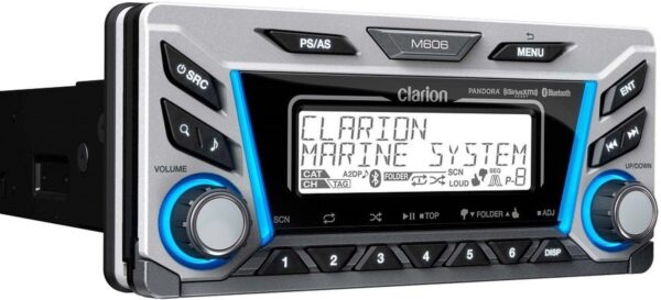 Clarion M606 AM/FM Radio Receiver Weather Band SiriusXM Satellite Ready USB Port iPod/iPhone Control Bluetooth Waterproof Marine Stereo
