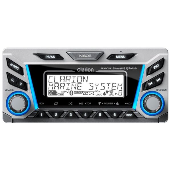 Clarion M606 AM/FM Radio Receiver Weather Band SiriusXM Satellite Ready USB Port iPod/iPhone Control Bluetooth Waterproof Marine Stereo