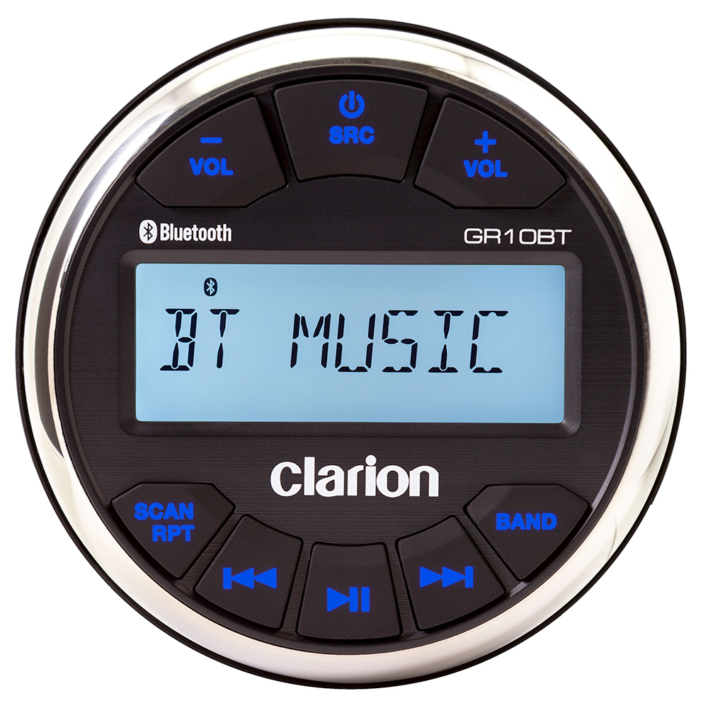 Clarion GR10BT AM/FM Radio Receiver Weather Band USB Port Bluetooth Gauge Sized Waterproof Marine Stereo