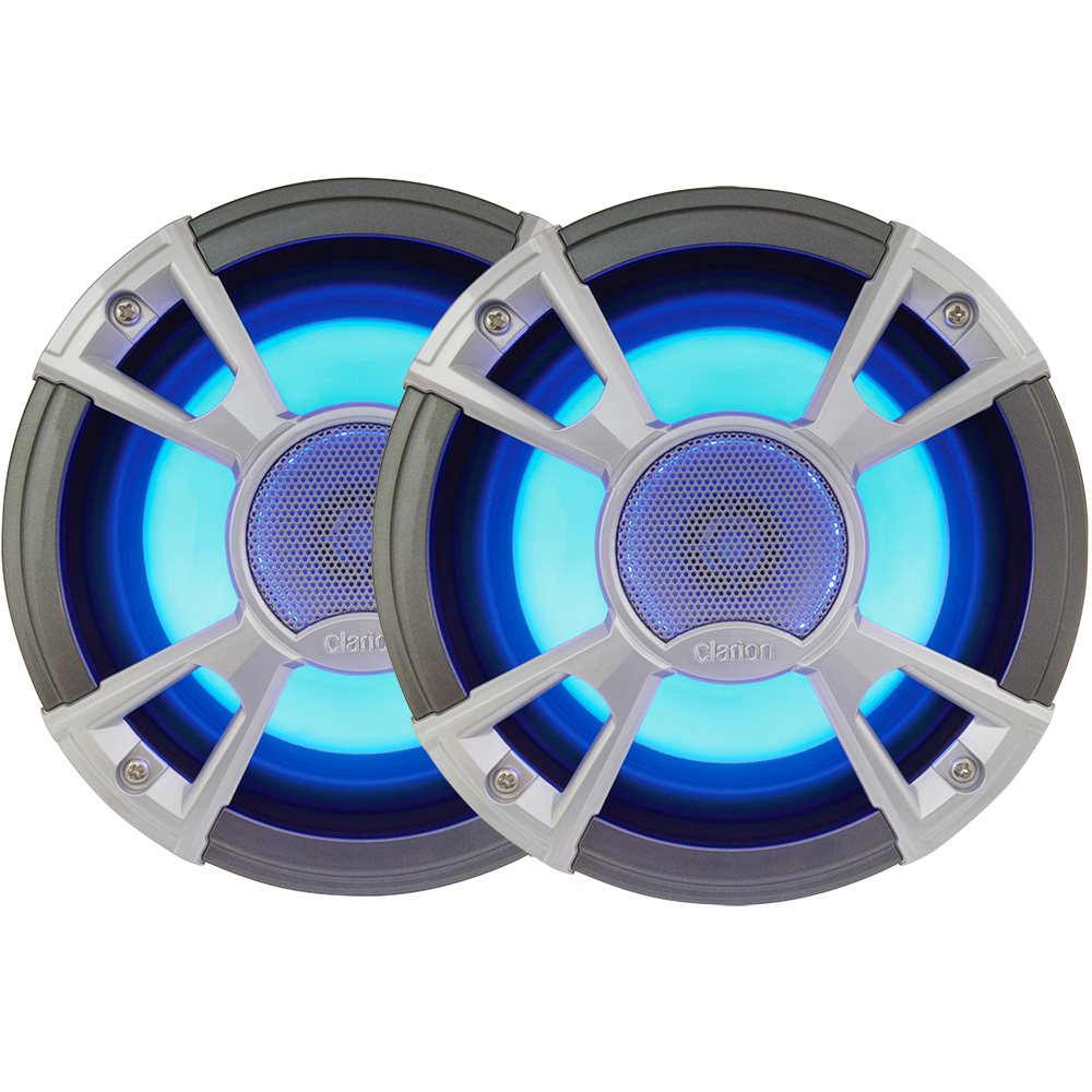 Clarion CMQ1622RL Silver 6.5" 200 Watt Coaxial Waterproof Marine Speakers With LED Accent Lighting