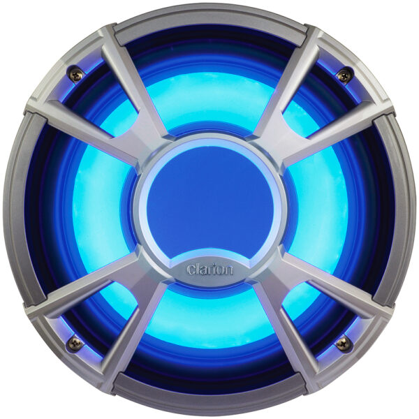 Clarion CMQ2512WL 10" Silver 400 Watt Waterproof Marine Subwoofer With Blue LED Accent Lighting