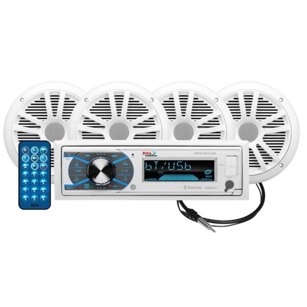 Boss Audio MCK632WB.64 AM/FM Radio Receiver USB Port Bluetooth 200 Watt Marine Stereo With 4 Waterproof Speakers And Antenna