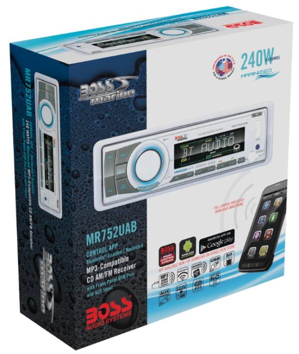 Boss Audio MR752UAB AM/FM Radio Receiver CD Player USB Port SD Card Slot Bluetooth 240 Watt Marine Stereo
