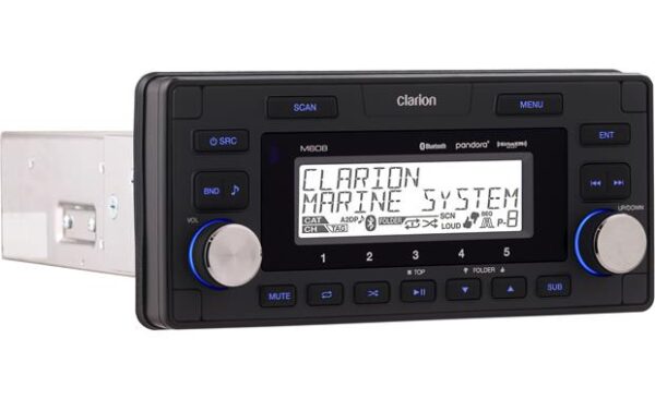 Clarion M608 AM/FM Radio Receiver Bluetooth USB Port Pandora iPod/iPhone Control Weather Band SiriusXM Ready 4 Zone Waterproof Marine Stereo