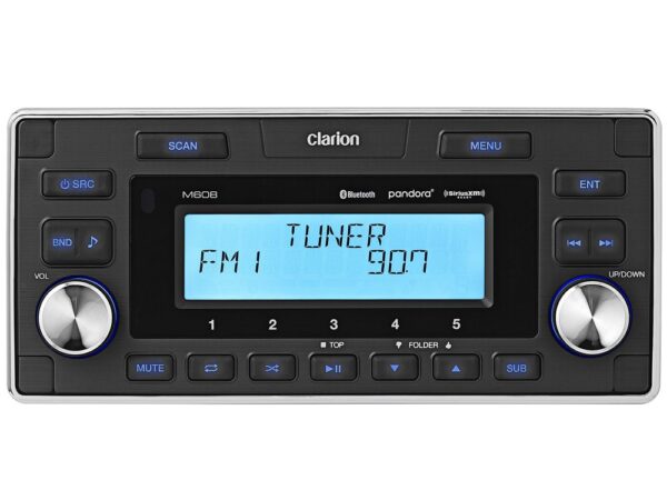Clarion M608 AM/FM Radio Receiver Bluetooth USB Port Pandora iPod/iPhone Control Weather Band SiriusXM Ready 4 Zone Waterproof Marine Stereo