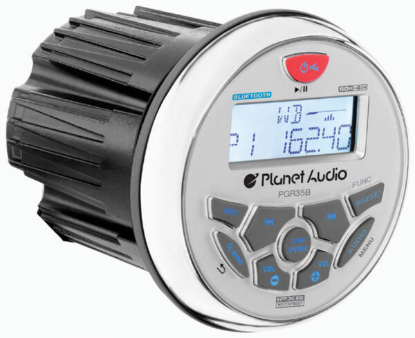 Planet Audio PGR35BPKG AM/FM Radio Receiver USB Port Bluetooth 240 Watt Gauge Size Weather Band Waterproof Marine Stereo With 4 Waterproof Speakers And 4 Channel Amplifier