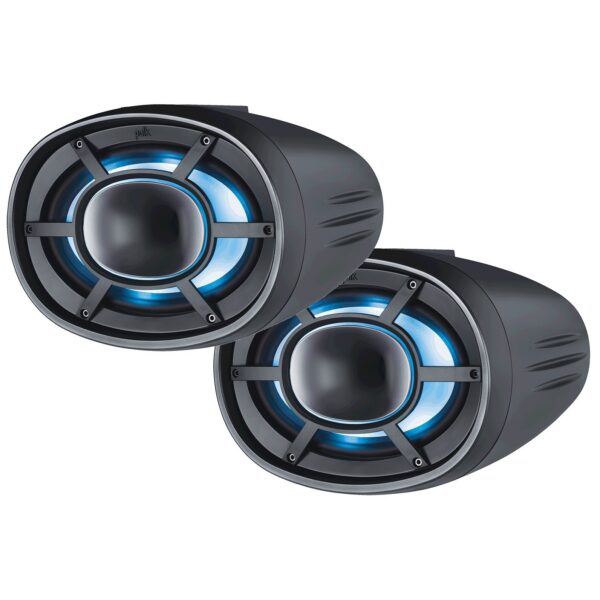 Polk Ultramarine UMHCX69B 200 Watt Wake Tower Marine Speakers With Clamps And Covers And LED Accent Lighting