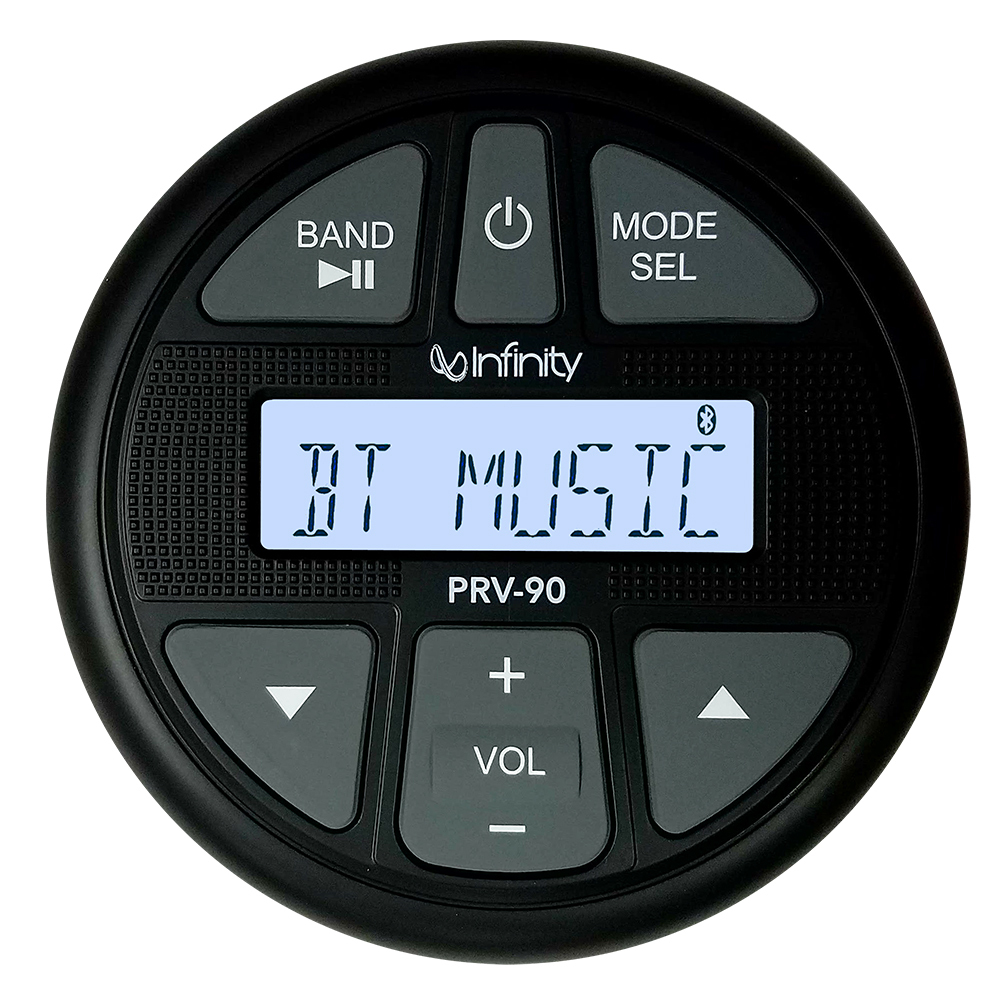 Infinity PRV90 AM/FM Radio Receiver USB Bluetooth Gauge Size Waterproof Marine Stereo