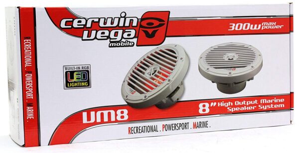 Cerwin Vega VM8 White 8" Coaxial 300 Watt Waterproof Marine Speakers With RGB LED Accent Lighting