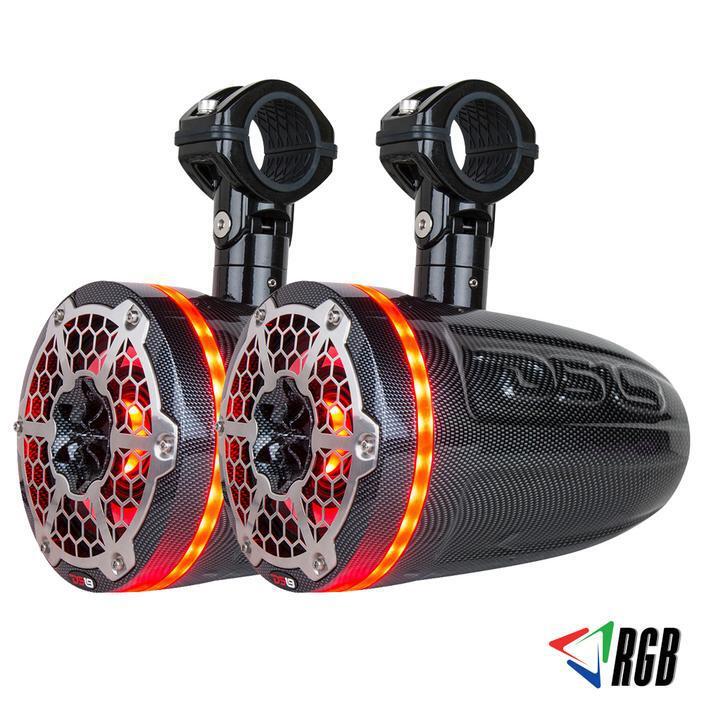 DS18 CF8TPBNEO Black 8" 550 Watt Waterproof Wakeboard Tower Marine Speakers With RGB LED Accent Lighting