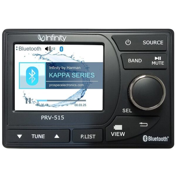 Infinity KAPPRV515 AM/FM Radio Receiver Gauge Size USB Port Bluetooth Weatherband SiriusXM Ready NMEA 2000 Compatible 2 Zone Waterproof Marine Stereo With Color Display