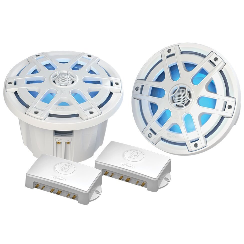 Poly-Planar MA-OC6 6.5" Coaxial Waterproof Marine Speakers With Blue LED Lighting