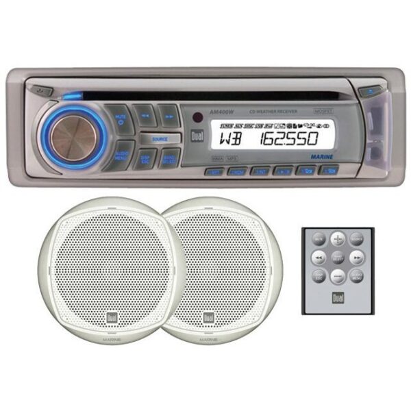 Dual AMCP400 AM/FM Radio Receiver CD Player Weatherband MP3 WMA USB Port With 2 Waterproof Speakers - Marine Stereo System