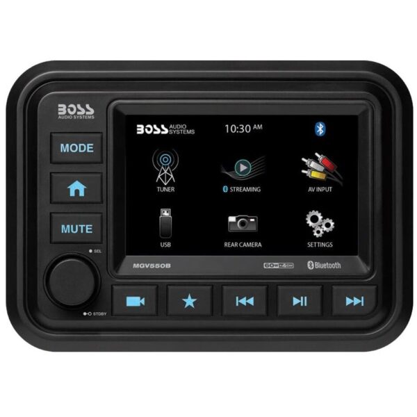 Boss Audio MGV550B AM/FM Radio Receiver USB Port Bluetooth Gauge Size Waterproof Marine Stereo With Full Color Touch Screen