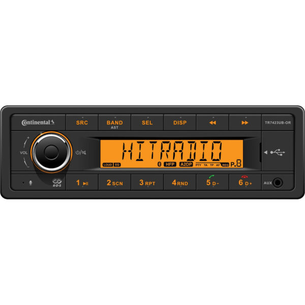 Continental TR7423UB-OR AM/FM Radio Receiver USB Bluetooth Marine Stereo (24 Volt)