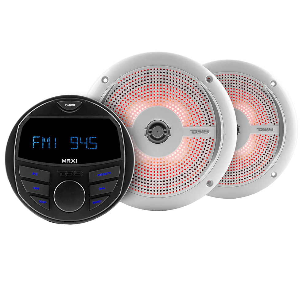 DS18 MRX16SL/WH AM/FM Radio Receiver Bluetooth USB Marine Stereo System With LED Speakers