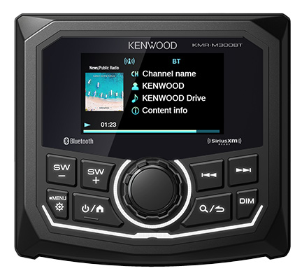 Kenwood KMR-M300BT AM/FM Radio Receiver NOAA Weatherband USB Port SiriusXM Ready Bluetooth Gauge Size Waterproof Marine Stereo With Full Color Display