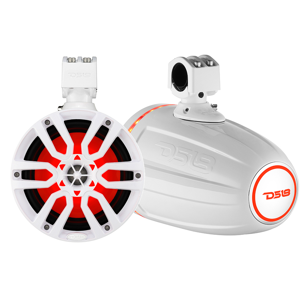 DS18 NXL-8XTP/WH White X Series HYDRO 8″ 375 Watt Waterproof Marine Wakeboard Tower Speakers With RGB LED Lights