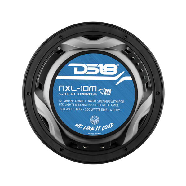 DS18 NXL10MBK Black 10″ HYDRO Coaxial 2-Way 600 Watt Waterproof Marine Speakers With RGB LED Lights