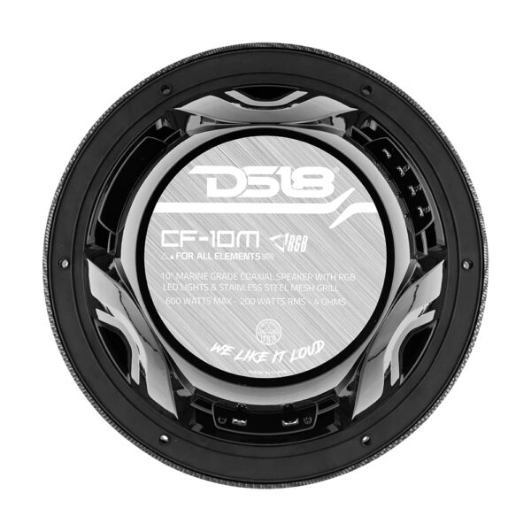 DS18 CF10M Carbon Fiber 10″ HYDRO Coaxial 2-Way 600 Watt Waterproof Marine Speakers With RGB LED Lights