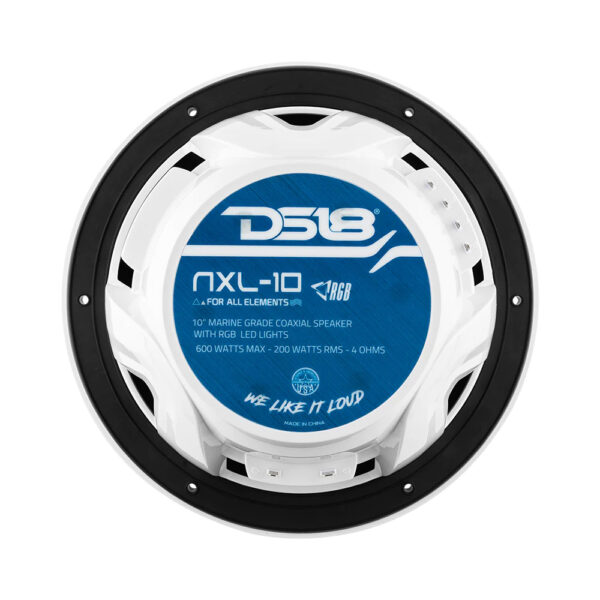 DS18 NXL10WH White 10" HYDRO Coaxial 2-Way 600 Watt Waterproof Marine Speakers With RGB LED Lights