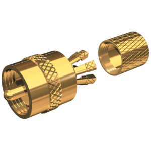 Shakespeare PL-259-CP-G – Solderless PL-259 Connector for RG-8X or RG-58/AU Coax – Gold Plated