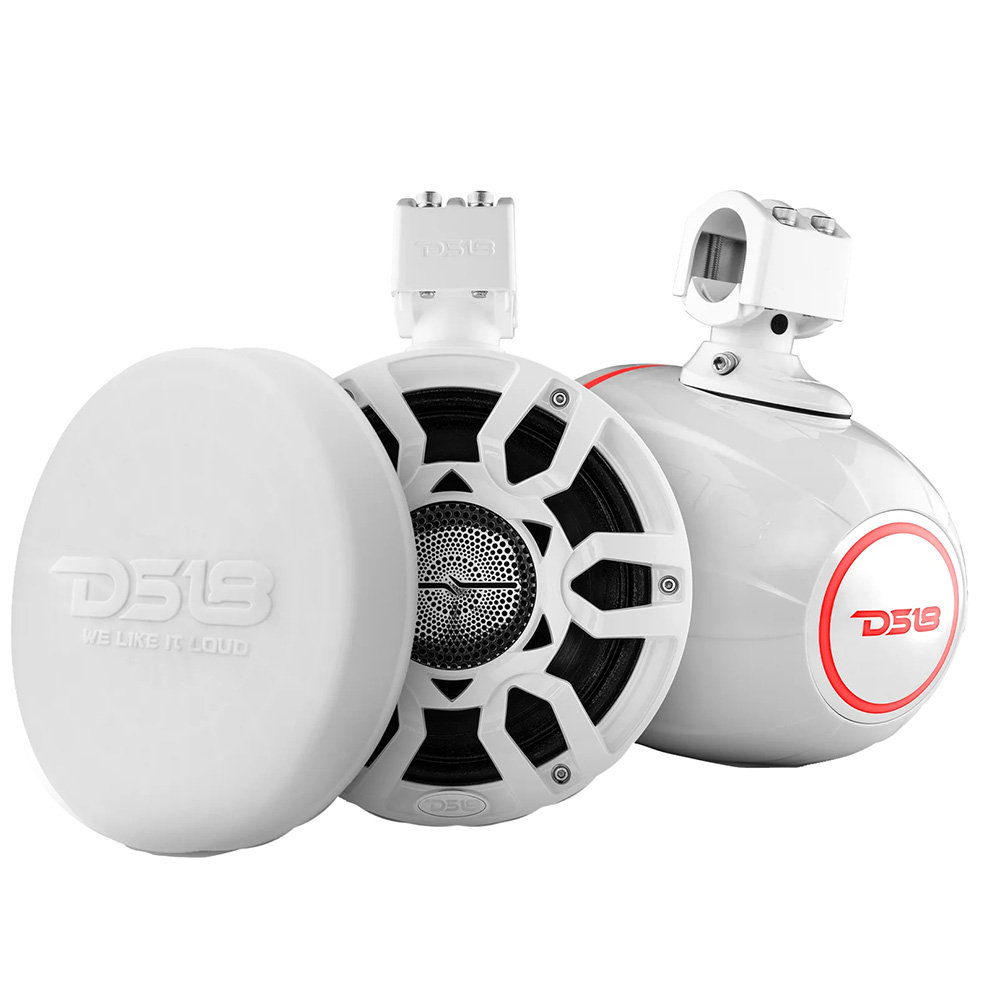 DS18 NXL-X8PRO HYDRO 8" White Waterproof Marine Wake Tower Speakers With RGB LED Lights