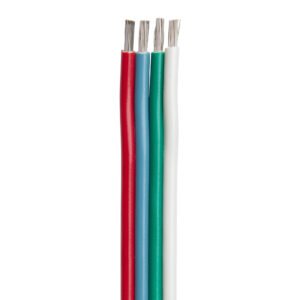 Ancor Flat Ribbon Bonded RGB Cable 18/4 AWG – Red, Light Blue, Green & White – 100'